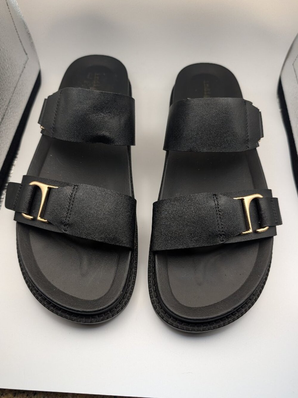 Indigo Rd. Black Double Buckle Slide Sandals